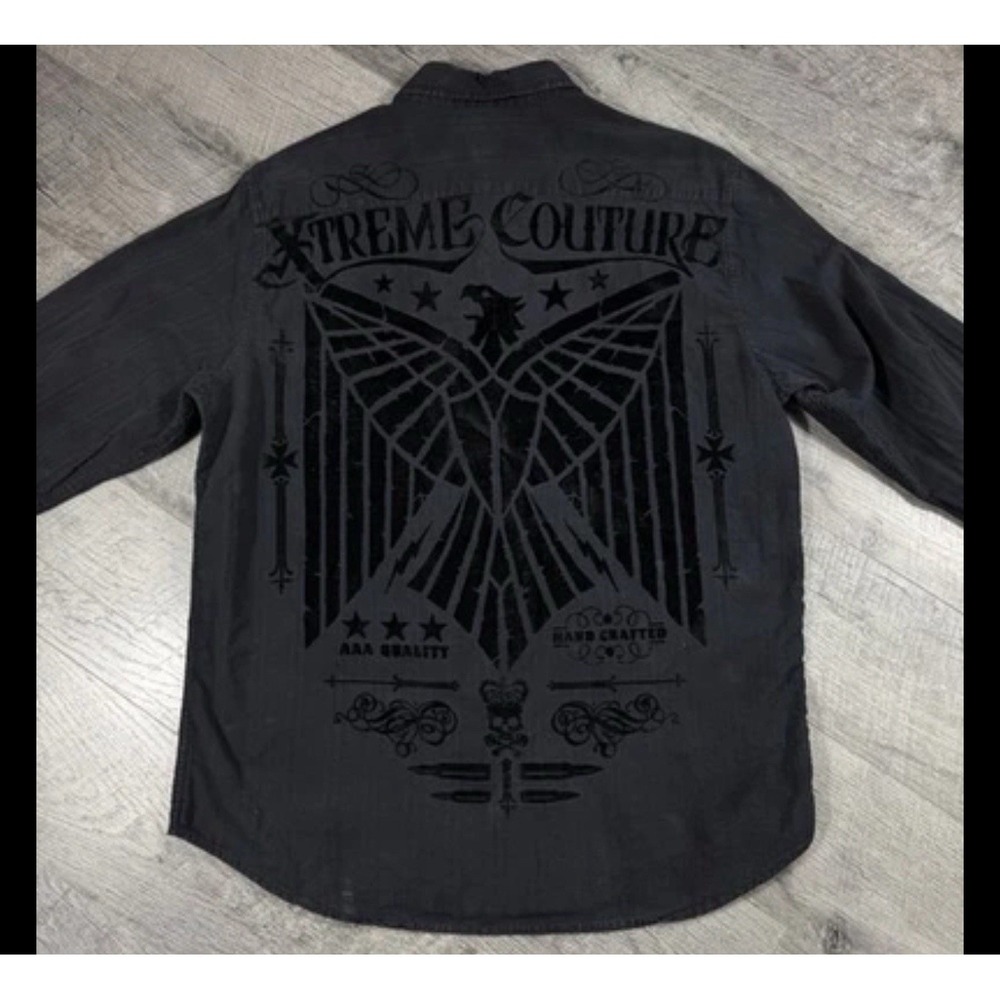 Vintage Y2K Xtreme Couture Black Button Up Black Shirt Men's Size XL Faded